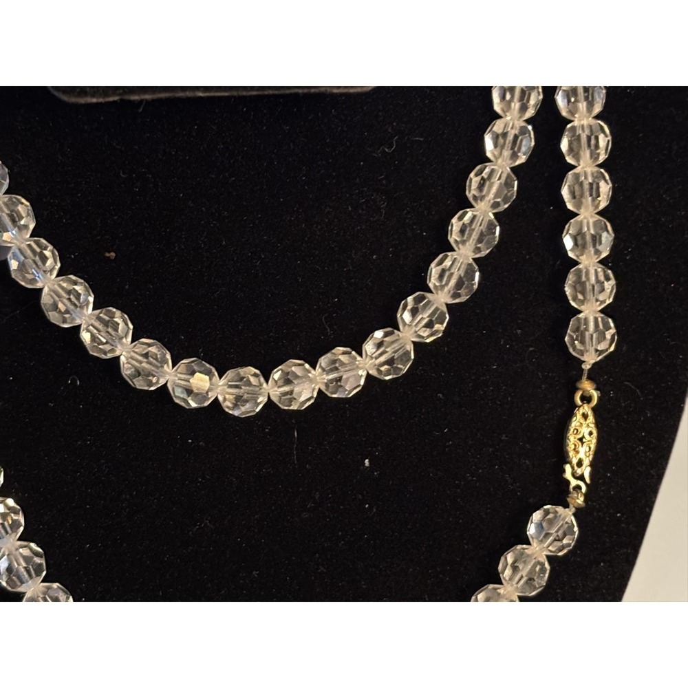 VTG Clear Crystal Necklace Faceted Glass Beads Uniform Strnd Gold Filigree Clasp